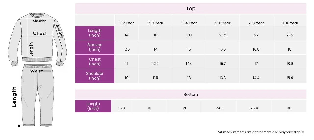 Girls Peach & Black Floral Love Tracksuit Set size chart