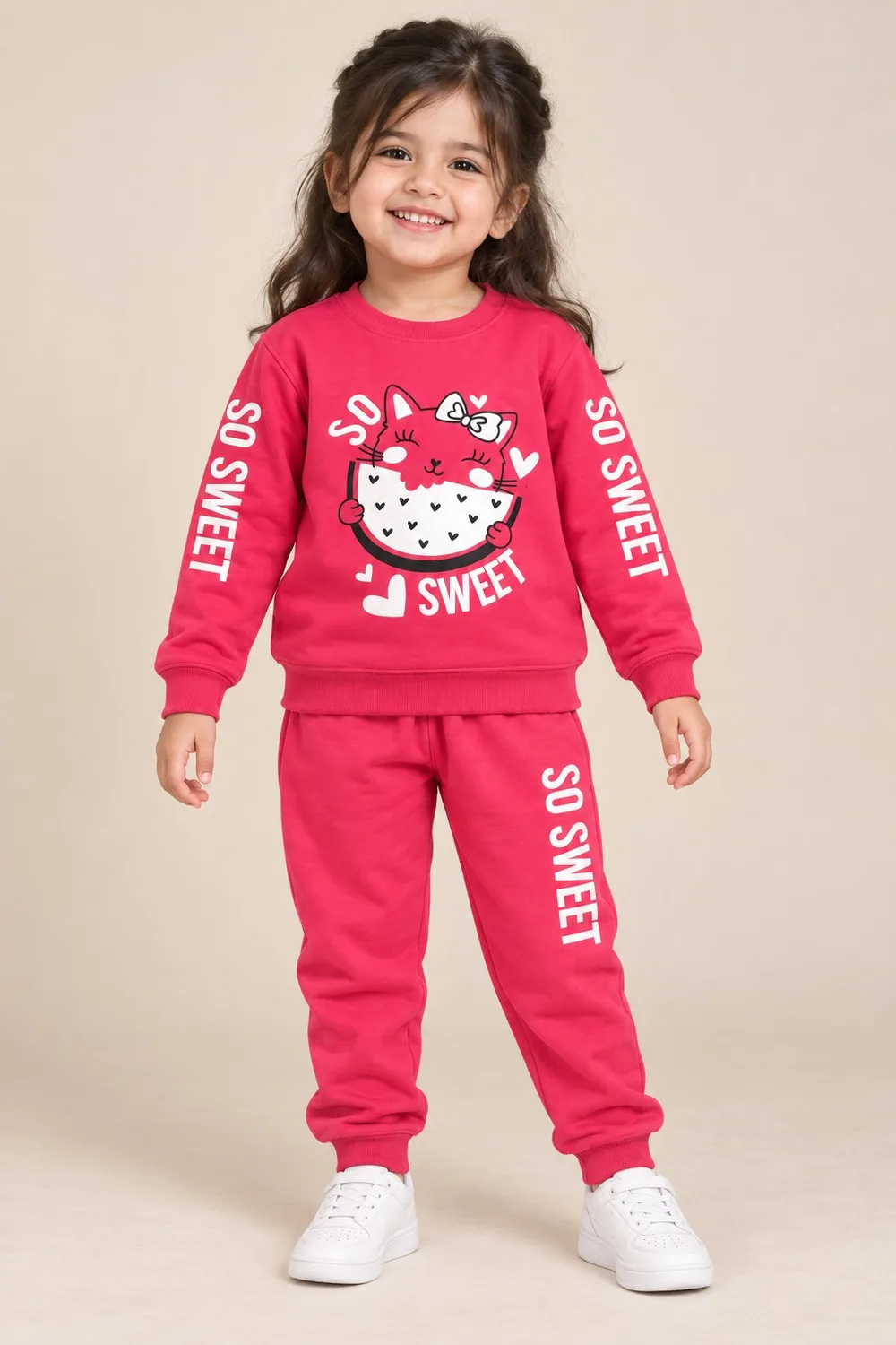 Girls So Sweet Kitty Print Pink Tracksuit