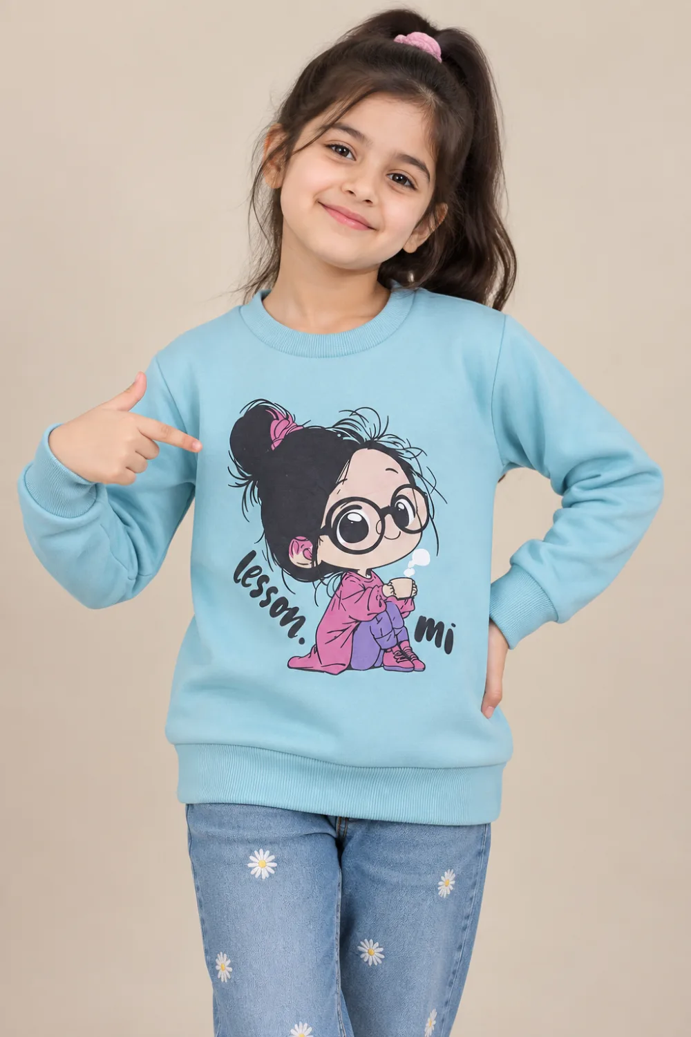 Girls’ Printed Casual Sweatshirt with Graphic Design
