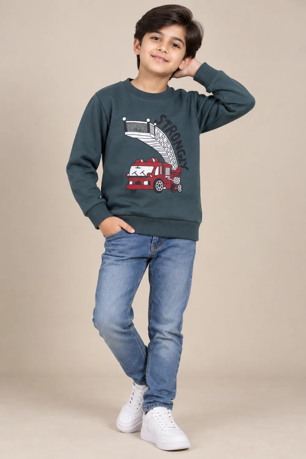 Boys’ Graphic Fire Truck Casual Sweatshirt
