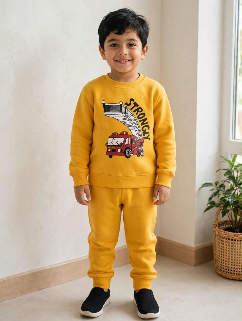 Boys”Yellow fire truck tracksuit