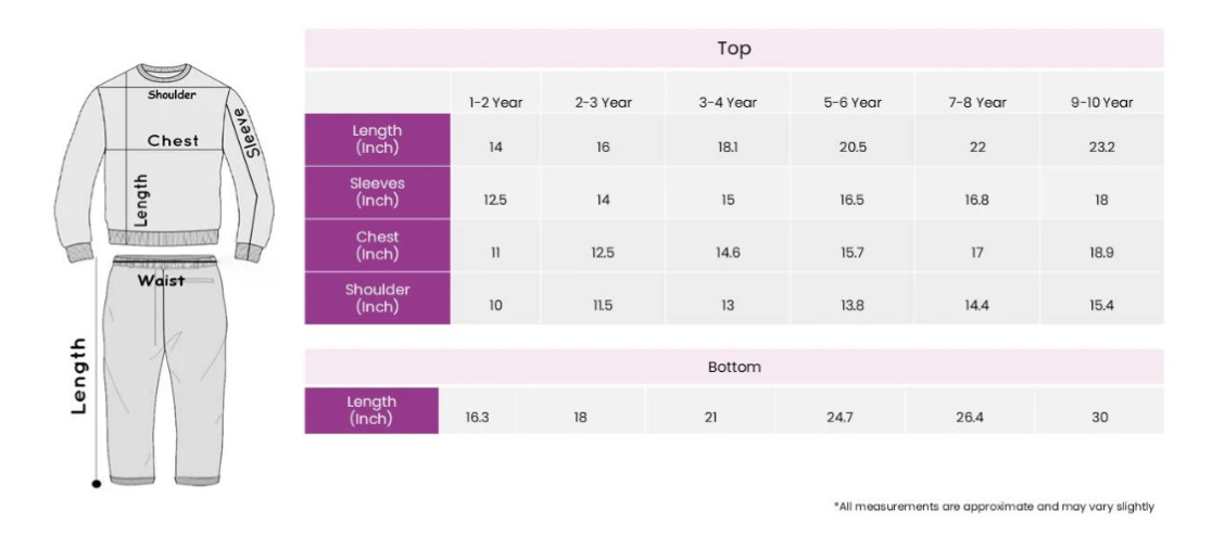 Boys”Yellow fire truck tracksuit size chart