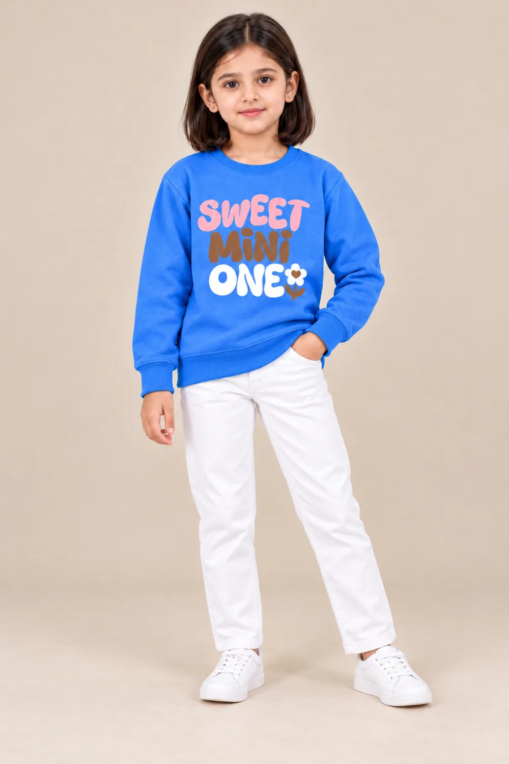 Girls Blue “Sweet Mini One” Graphic Sweatshirt