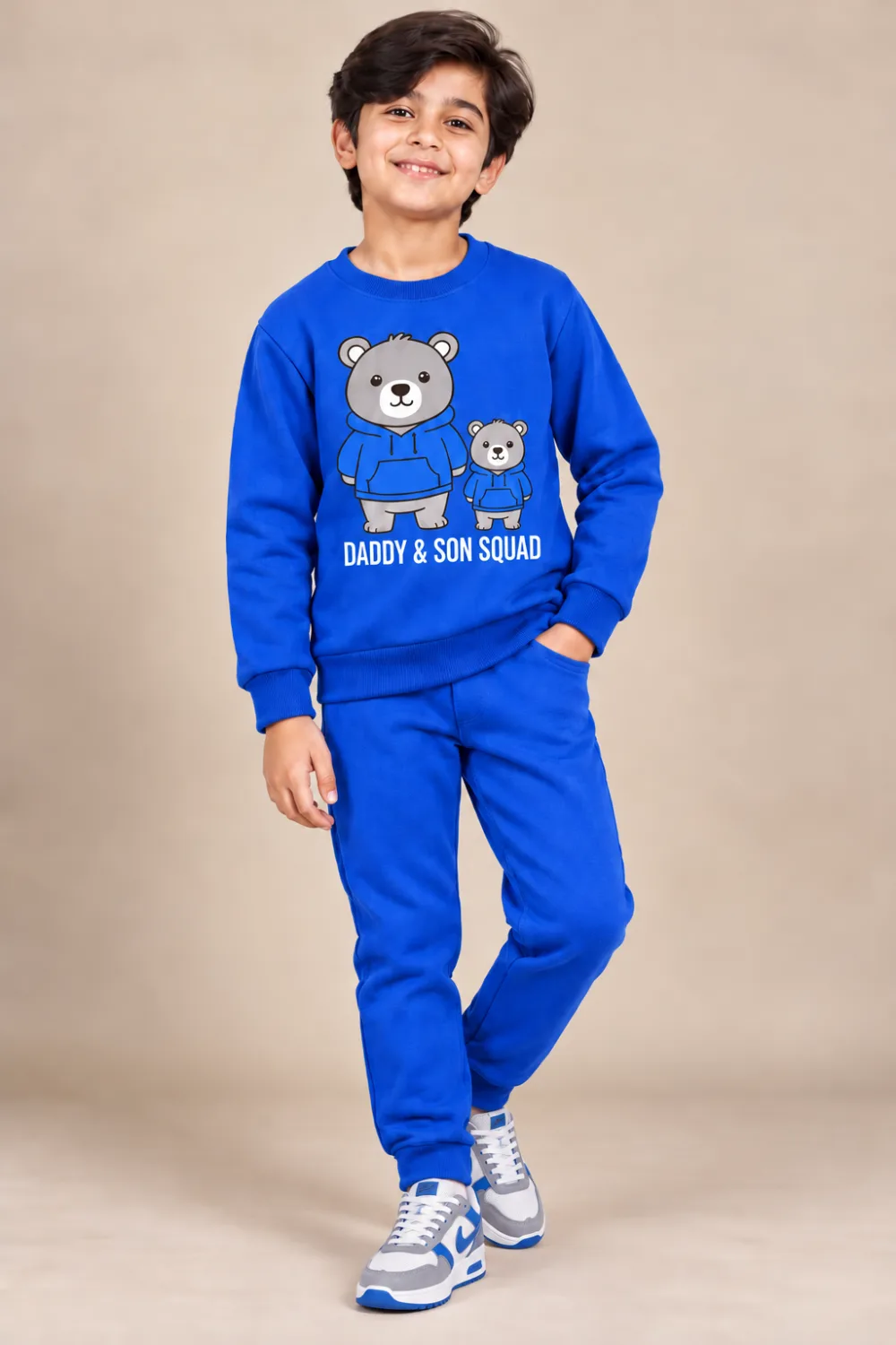 Boys Blue Bear Print Two-Piece Tracksuit