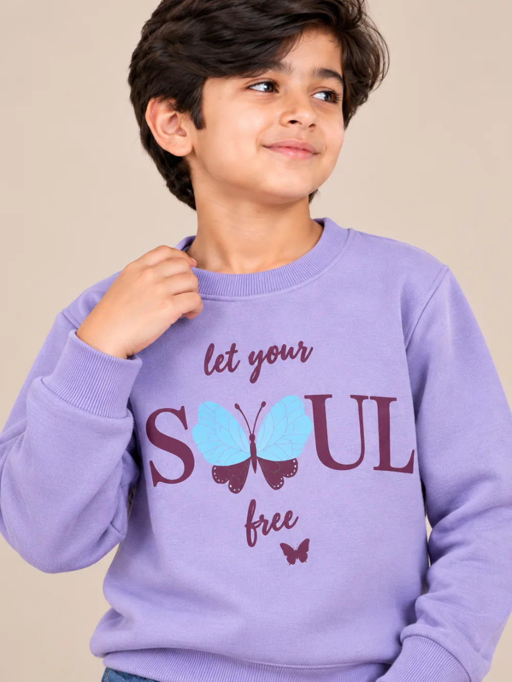 Boys’ Lilac Butterfly Printed Sweatshirt