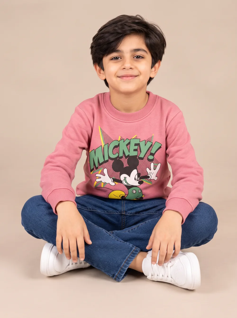 Boys’ Pink Mickey Mouse Printed Sweatshirt